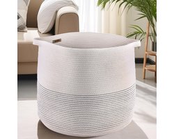 GooBloo Extra Grote Katoenen Geweven Touwmand - 46 x 41cm - Hoge Decoratieve Ronde Opbergmand van Touw voor Woonkamer, Speelgoed of Dekens - Wasserijmand met Handvatten