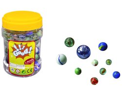 Good! Glazen Knikkers in Pot - Knikkerset met Diverse Formaten en Kleuren - Inclusief Bonken - Buitenspeelgoed - 3+ Jaar