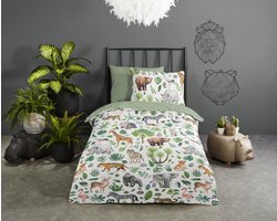 Good Morning dekbedovertrek afrikaanse dieren / big five - 1 persoons 140x200/220 cm - Multi - 100% Katoen renforce