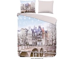 Good Morning Dekbedovertrek "Amsterdamse grachtenpanden" - Multi - (200x200/220 cm) - Katoen Flanel