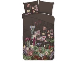 Good Morning dekbedovertrek bloemen - 1 persoons 140x200/220 cm - Bruin - 100% Katoen renforce