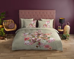 Good Morning dekbedovertrek bloemen - 1 persoons 140x200/220 cm - Zand - 100% Katoen renforc�