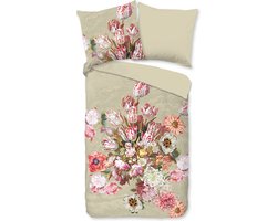 Good Morning dekbedovertrek bloemen - 1 persoons 140x200/220 cm - Zand - 100% Katoen renforce