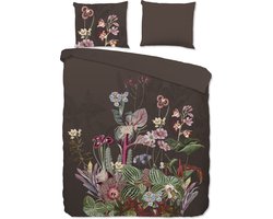 Good Morning dekbedovertrek bloemen - 2 persoons 200x200/220 cm - Bruin - 100% Katoen renforce