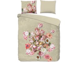 Good Morning dekbedovertrek bloemen - 2 persoons 200x200/220 cm - Zand - 100% Katoen renforc�