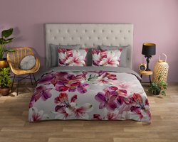 Good Morning dekbedovertrek bloemen - Lits jumeaux 240x200/220 cm - Grijs - 100% Katoen renforce