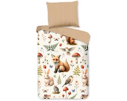 Good Morning dekbedovertrek dieren met bladeren en paddestoelen - Ledikant/ baby 100x135 cm - Multi - 100% Katoen flanel
