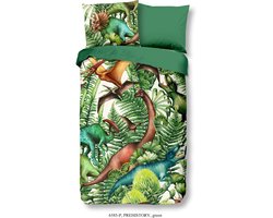 Good Morning dekbedovertrek dinosaurussen - 1 persoons 140x200/220 cm - Groen - 100% Katoen renforce