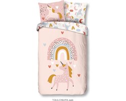 Good Morning dekbedovertrek eenhoorn en regenboog - 1 persoons 140x200/220 cm - Multi - 100% Katoen renforce
