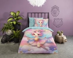 Good Morning dekbedovertrek fee in regenboogkleuren - 1 persoons 140x200/220 cm - Multi - 100% Katoen renforce