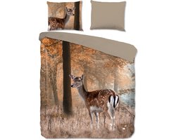 Good Morning Dekbedovertrek "hert in het bos" - Bruin - (200x200/220 cm) - Katoen