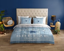 Good Morning dekbedovertrek houten planken/ maritiem - 1 persoons 140x200/220 cm - Blauw - 100% Katoen renforce