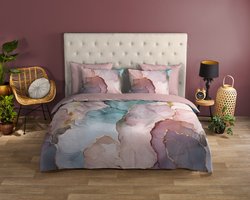 Good Morning dekbedovertrek marmer print - Lits jumeaux 240x200/220 cm - Roze - 100% Katoen renforc�