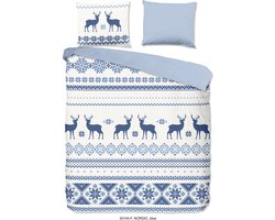 Good Morning Dekbedovertrek "rendieren" - Blauw - (200x200/220 cm) - Katoen Flanel