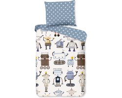 Good Morning dekbedovertrek robots - Ledikant/ baby 100x135 cm - Multi - 100% Katoen renforce