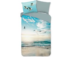 Good Morning dekbedovertrek strand/ zee - 1 persoons (140x200/220 cm) - Aqua - 100% Katoen renforc�