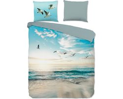 Good Morning dekbedovertrek strand/ zee - 2 persoons 200x200/220 cm - Aqua - 100% Katoen renforce