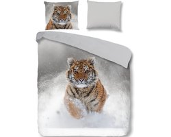 Good Morning Dekbedovertrek "tijger in de sneeuw" - Grijs - (200x200/220 cm) - Katoen Flanel