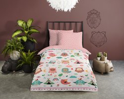 Good Morning dekbedovertrek uilen in boho thema - Ledikant/ baby 100x135 cm - Multi - 100% Katoen renforce