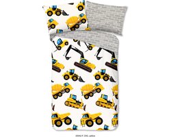 Good Morning Kinderdekbedovertrek "graafmachines" - Geel - (140x200/220 cm) - Katoen Flanel