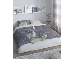 Good Morning Two Wolves Dekbedovertrek - Flanel - Tweepersoons - 200x200/220 cm - Grijs