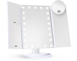 Goodcare Make up spiegel met Verlichting en 3 Vergrotingen - Staand - Reisformaat - Reisspiegel - Scheerspiegel - Makeup spiegel