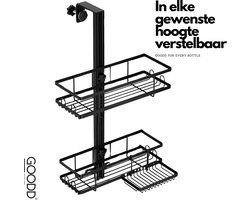 GOODD® - Doucherek - Doucherek zonder boren - Zwart - 2 Laags verstelbaar - Doucherekjes hangend
