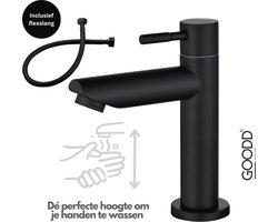 GOODD® Frejus - Fonteinkraan - Toiletkraan - Koudwaterkraan - Wc kraan - Zwart - nylon aansluitslang