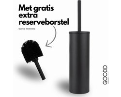 GOODD® Orly - Wc borstel - Toiletborstel - Inclusief Extra Borstelkop - Rvs - Zwart - Zonder boren