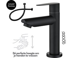 GOODD® Toulon - Fonteinkraan - Toiletkraan - Koudwaterkraan - Wc kraan - Zwart - Nylon aansluitslang