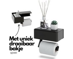 GOODD® - Wc rolhouder - Toiletrolhouder - Zwart - Boren of Plakken - Gepatenteerd draaibaar bakje
