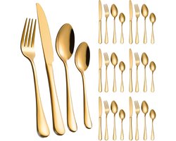 GOODEVN Premium 24-Delige Bestekset Goud - RVS 18/0 Roestvrij Staal voor 6 Personen | Inclusief Dinerlepel, Dessertvork & Theelepel | Luxe Afwerking & Vaatwasserbestendig