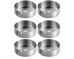 GOODEVN RVS Asbakken 6-Stuks Set - diameter 10 cm - Stevige & Duurzame Horeca Asbakken - Zware Kwaliteit Metalen Asbak voor Binnen en Buiten