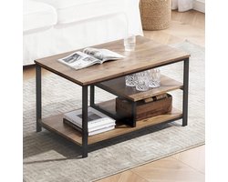 Goodfinds - Tafel - Industriële salontafel met open opbergvak - Moderne centrale tafel - Woonkamer houten tafelblad - Metalen frame - Rustiek bruin - Mat zwart - 80 x 49 cm - MAX 100KG