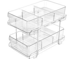 Goodivery ® 2-Laags Badkamerkastje met Uitschuifbare Laden - Multifunctionele Plank voor Wastafelonderkast, Keukenkast & Werkblad - Onder Wastafel Plank met Verdelers