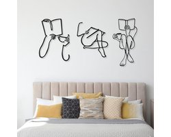 Goodivery® - 3-delige metalen wanddecoratie - Minimalistische abstracte vrouwelijke wanddecoratie - Moderne lijntekening - Wanddecoratie van metaal met vrouwelijk motief - Enkele lijn - Wanddecoratie voor slaapkamer, keuken en badka