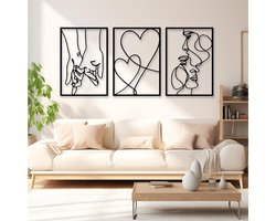 Goodivery® - Abstracte kunst aan de muur - 3 stuks - minimalistische wanddecoratie gemaakt van metaal - 3D-structuur - lijnkunst - hangende muurschildering - muurposter - posterset voor slaapkamer - thuiskantoor