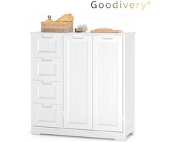 Goodivery® - Bathroom Cabinet - Badkamerkast - Smalle opbergkast met 4 lades en 2 deuren - Kast voor badkamer - Woonkamer - Keuken - Badkamerkast met verstelbare plank - Badkamermeubelkast - 81 x 30 x 83