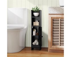 Goodivery® - Bathroom Cabinet - Toiletkast - smalle badkamerkast met 2 open vakken - houten badkamerplank met 2 verwijderbare planken - opbergkast - 20 x 18 x 80 cm - (zwart)