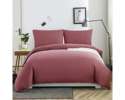 Goodivery ® Beddengoedset van Zachte Microvezel met Ritssluiting in Oudroze en Kaki, Inclusief Kussenslopen