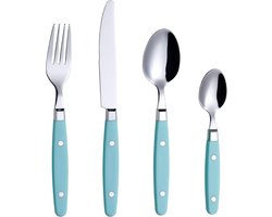 Goodivery ® - Bestekset 24 Stuks - Bestekset 24-delig Roestvrij Staal - met Rivet Craft-handvatten/retro-stijl Bestek - 6 x Dinnervorken, 6 x Dinnermessen, 6 x Eetlepels, 6 x Theelepels - Voor 6 Personen - Turquoise