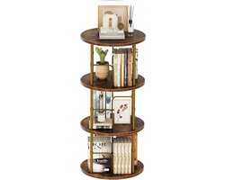 Goodivery ® - Boekenkast - 360° Draaibare Boekenkast - Staande plank - 3 niveaus - 45D x 97H x 45W cm - Vintage Bruin