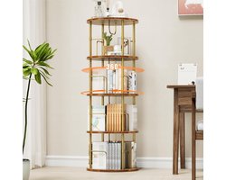 Goodivery ® - Boekenkast - 360° Draaibare Boekenkast - Staande plank - 4 niveaus - 45D x 129H x 45W - Vintage Bruin