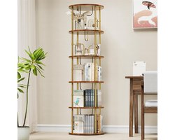 Goodivery ® - Boekenkast - 360° Draaibare Boekenkast - Staande plank - 5 niveaus - 45D x 160H x 45W - Vintage bruin