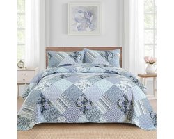Goodivery ® Charmant Bedsprei Set met Lavendel Patchwork en Kussenslopen voor Slaapkamergemak