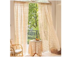 Goodivery ® Charmante Bohemian Gordijnenset voor Landelijke Stijl met Kwastjes - Set van 2, Katoen Beige, Voor Woonkamer en Slaapkamer, 140x250 cm