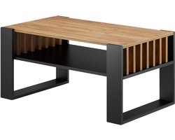 Goodivery® - Coffee Table - Moderne salontafel met opbergruimte - 92 cm brede salontafel met lamsessenhout - grote woonkamertafel - stevig en stabiel - voor de woonkamer - salontafel (zwart + eiken)