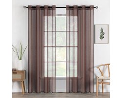 Goodivery ® Doorschijnende gordijnen, 2-delige set, voile polyester gordijnen met inslagringen, transparante gordijnen met ingestanste ringen,luchtig, decoratief, voor de slaapkamer en woonkamer