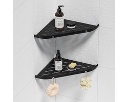 Goodivery ® Doucheplank roestvrij staal zonder boren hoek badkamer hoekrek voor badkamer shampoohouder, 2 stuks zwart