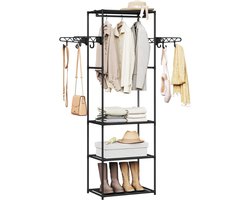 Goodivery® - Dressboy - Kledingstandaard - Dress Boy - Vrijstaande kapstok met kledingstang, planken en haken voor slaapkamer en woonkamer 54x 171 x 36cm - Zwart